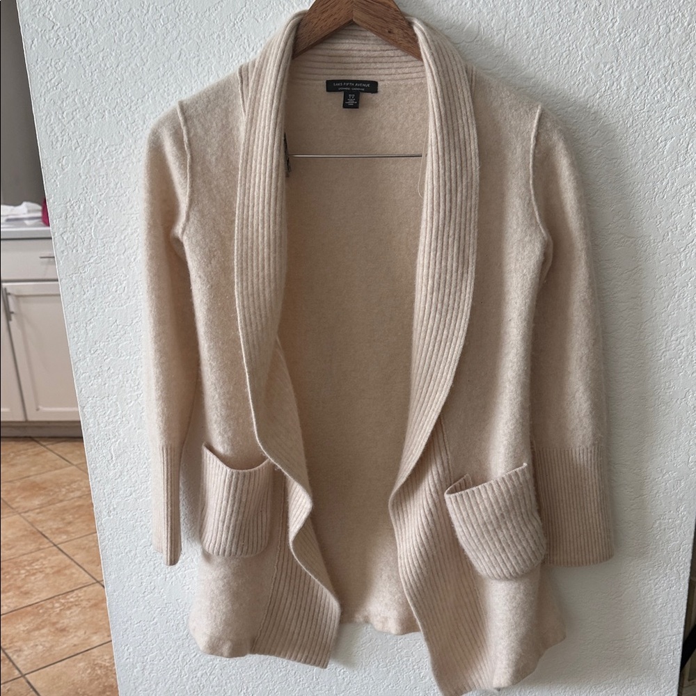Saks Fifth Avenue Beige Open Front Cardigan